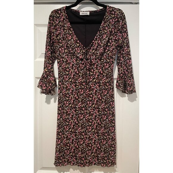 Vtg Y2K Byer Too Womens Chocolate Brown Floral Babydoll Dress Size XS Dark Fairy - Picture 1 of 12